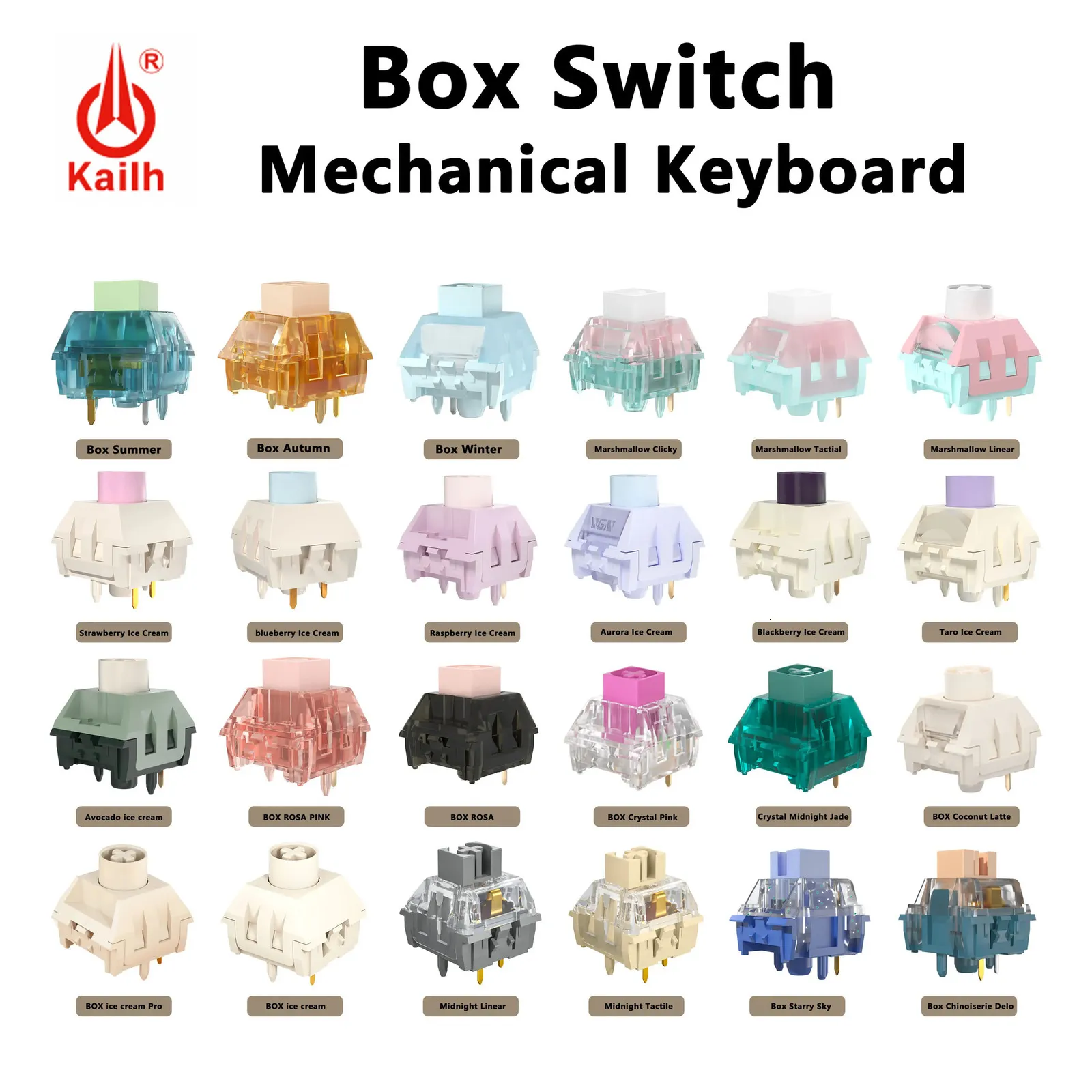 Клавиатуры Kailh BOX Switch Ice Cream Pro Crystal Rose DIY Clicky Тактильные линейные бесшумные переключатели MX для механической клавиатуры GMK67 GK61 K500 231117