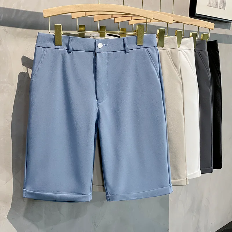 Heren shorts mode mannen zomers shorts solide kleur gedrapeerd mannelijk lichtgewicht ademend comfortabel kantoor casual pak shorts bermuda 230417