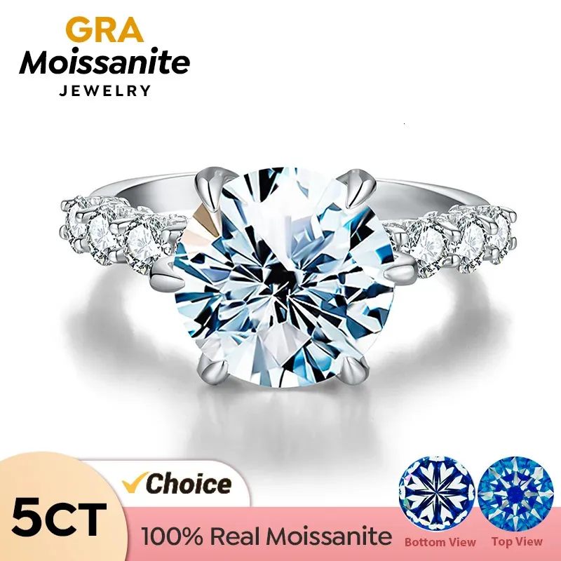 Anelli di nozze GRA Elegante reale 5CT Grande diamante 6 Prong Fidanzamento per le donne Argento sterling 925 Gioielleria raffinata di lusso 231117