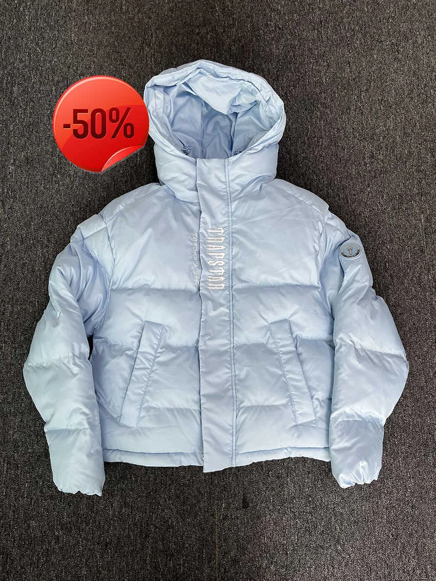 Trapstar Londra Kod çözülmüş kapüşonlu puffer 2.0 buz mavi ceket işlemeli yazı kapşonlu kışlık ceket t