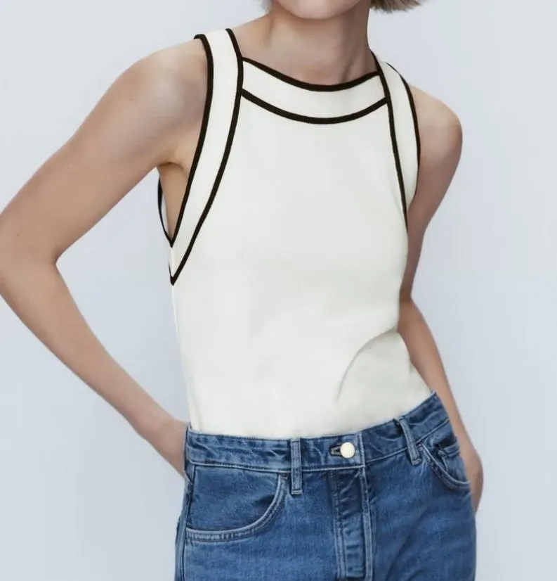 Damen Tanks 2023 Frauen Crop Ärmellos Slim Top Fashion Splic Lady Weiße Weste Tops Y2K Korsett Gestrickte Straße Dünn