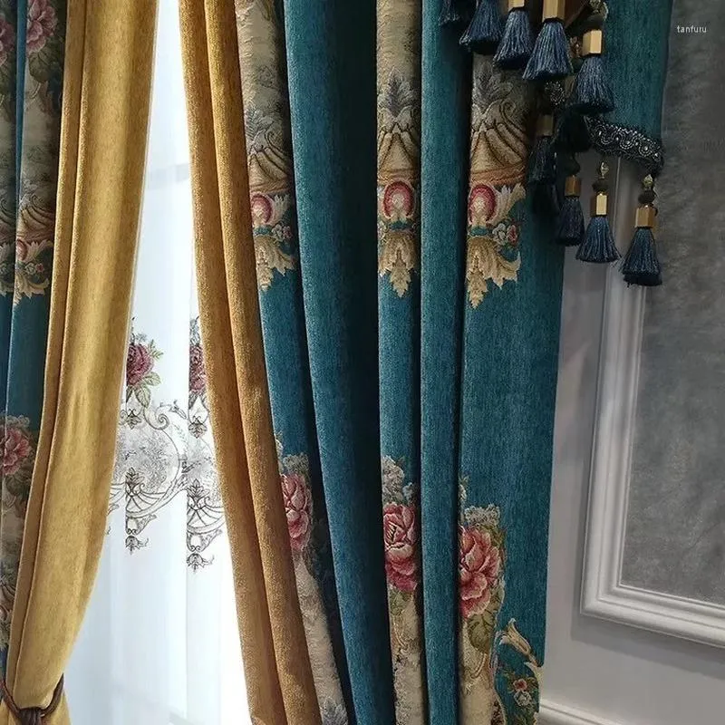 Curtain Luxury European Simple Curtains For Living Room Bedroom Chenille Jacquard Cortinas Cloth Shading DrapeTulle Home Custom