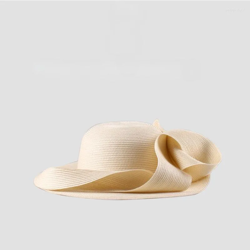 Breite Krempe Hüte 2023 Bast Strohhut Frauen Floppy Panama Sommer Große Sonne Strandkappe Handgemachte Webart Mode Luxus Designer