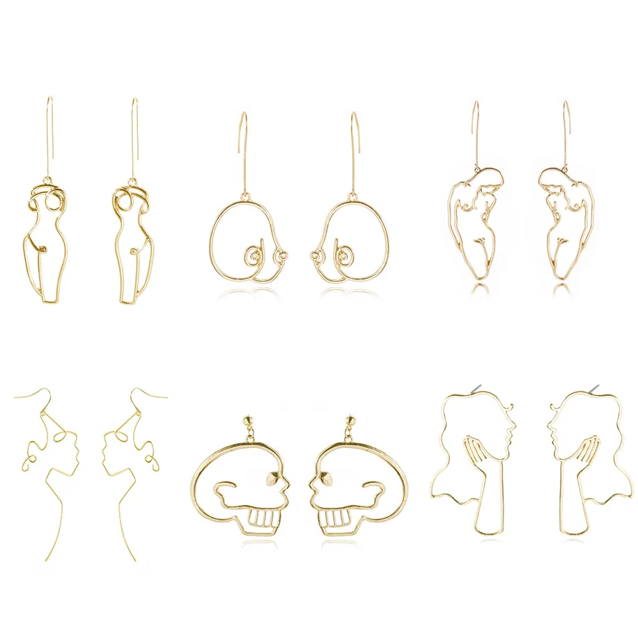 VG 6ym punk stil kropp droppörhängen för kvinnor retro abstrakt ihålig ut uttalande hand metall mode dingle örhänge smycken nya örhängen.