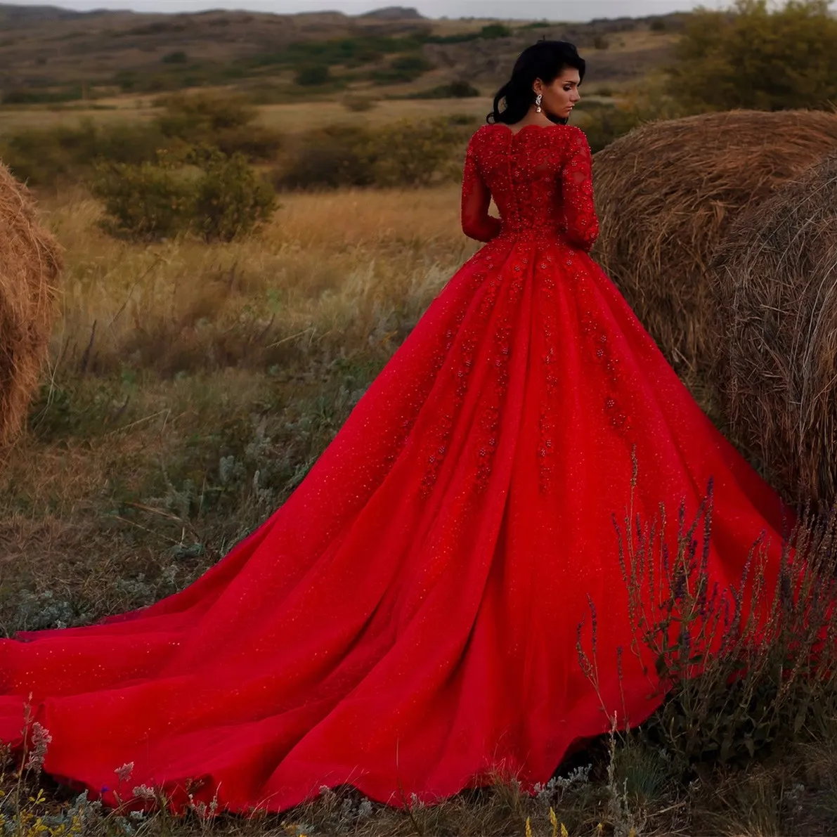 Wondrous Red Lace Tiered Skirt Ball Gown Wedding/prom Dress With Glitter  Tulle and Train Various Styles - Etsy Denmark