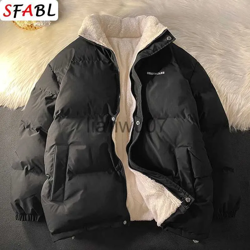 Herrarna ner parkas 2023 nya stora mäns vinterjacka streetwear puffer jacka män fast färg vadderade kappa män kvinnor varm fleece parka kappa man j231117