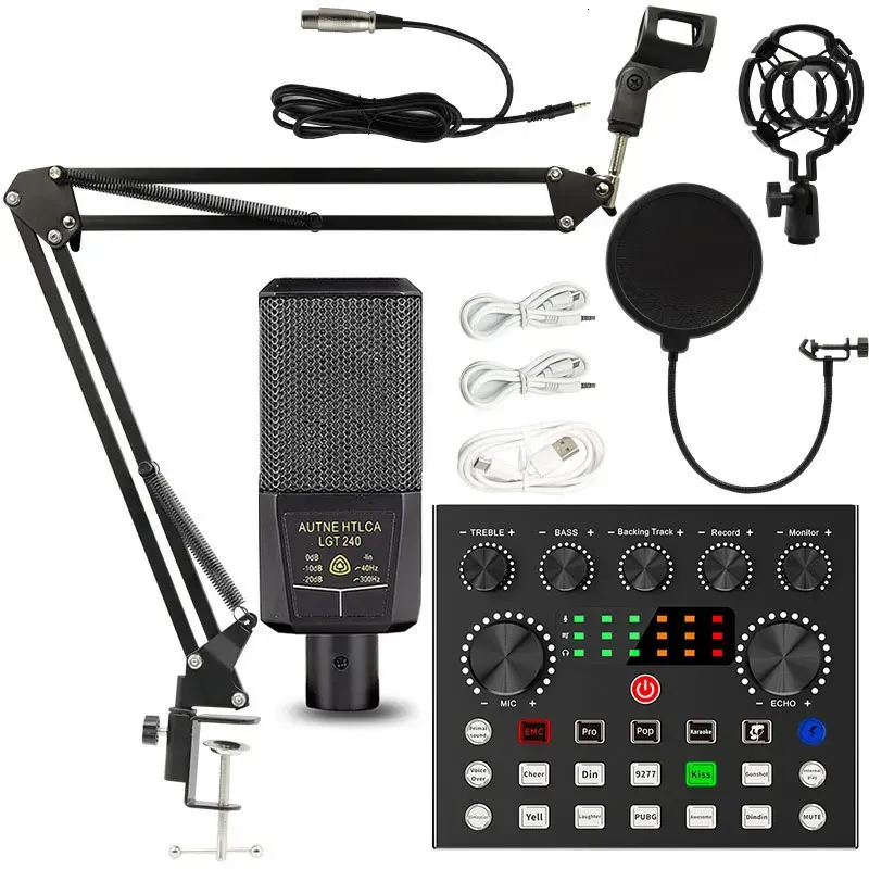 Microphones Karaoke Live Microphone Sound Audio Card Kit Professional Podcast Home Studio Recording Equipment Set for Streaming Laptop PC Co 231117