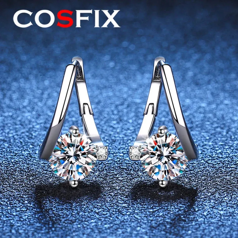 Stud Cosfix S925 Boucles d'oreilles en argent Drop Drop 1 Carat D Couleur Boucles d'oreilles pour les cadeaux d'anniversaire de fille 231116