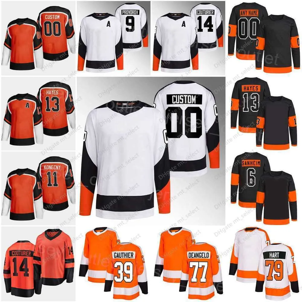 남자 여자 청소년 하키''nhl ''리버스 레트로 77 Tony Deangelo Jersey 39 Cutter Gauthier 14 Sean Couturier 11 Travis Konecny ​​13 Kevin Hayes 9 Ivan