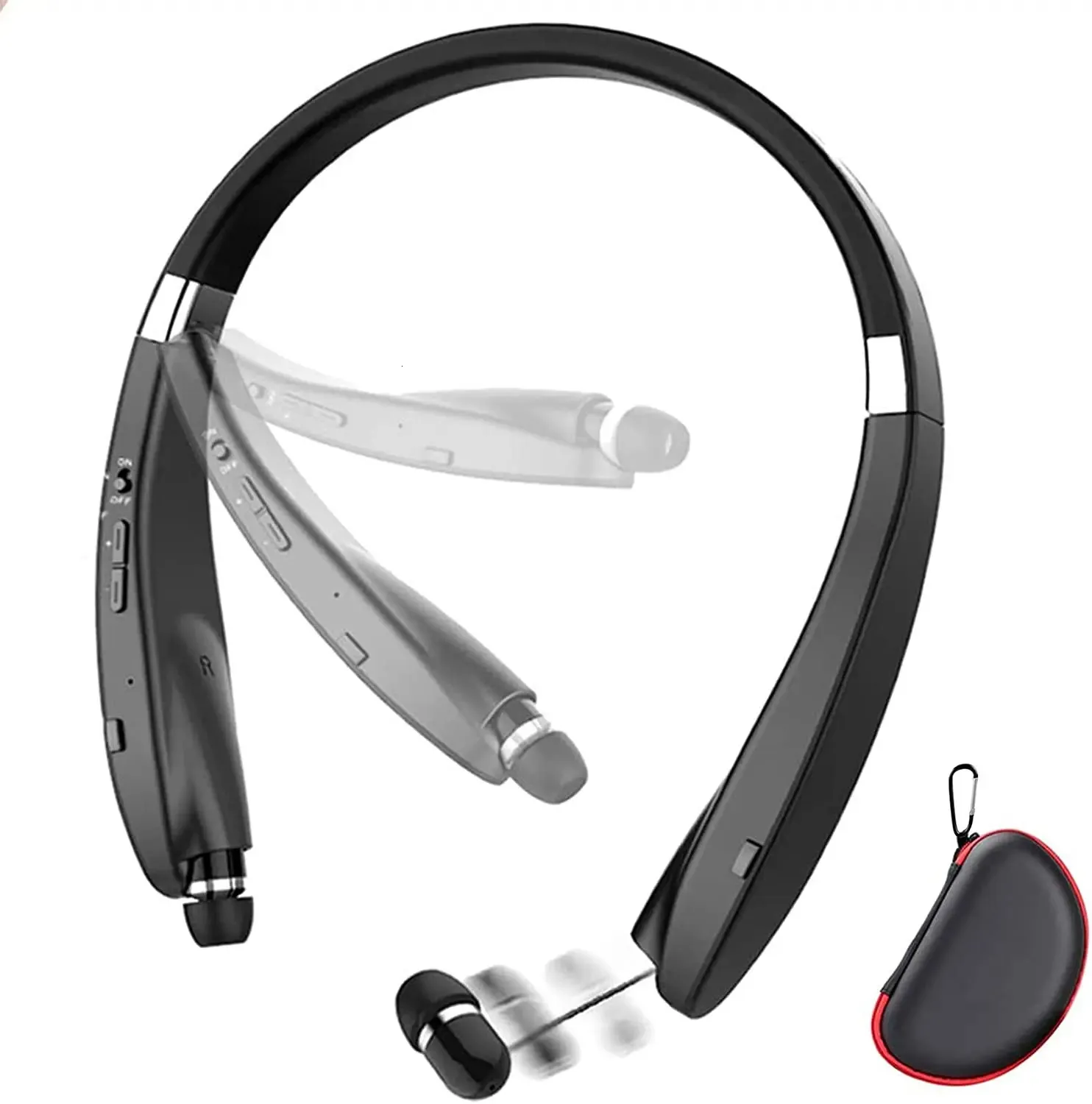 Écouteurs de téléphone portable Tour de cou Bluetooth Casque sans fil rétractable Écouteurs pliables Antibruit Hifi Stéréo Son avec étui de transport 231117