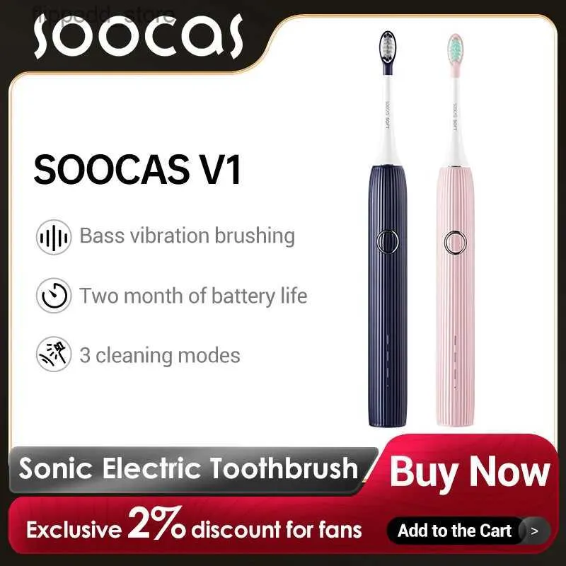 Tandborste Soocas Sonic Electric Toothborste V1 Smart rengöring och blekning Ultrasonic Tooth Brush IPX7 Vattentät resa Portable Q231117