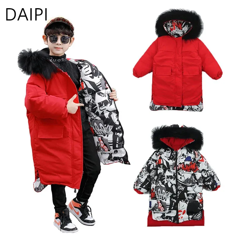 Down Coat Two-sided Children Outwear Boy Hooded Waterproof Children's Jacket Coat for Girls Winter Outdoor Snowsuit Boy Jacket Boy Clothes 231117