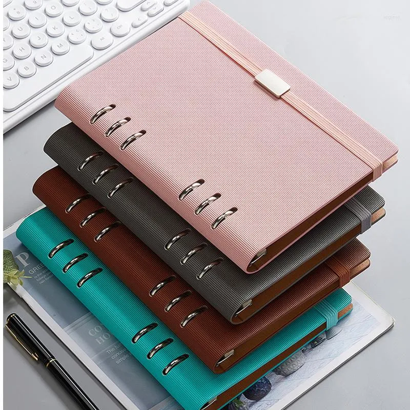 Hard Cover A5 Leather Sprial Notebook 2023 With Elastic Band Office Business Stationery 6 Ring Binder Note Book Planner Agenda