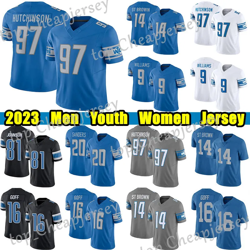 #97 Aidan Hutchinson football jersey #14 Amon-Ra St. Brown Jameson Williams Malcolm Rodriguez Johnson Matthew Stafford Barry Sanders Jared Goff jerseys