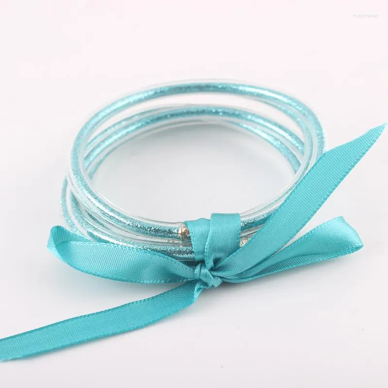 Bangle turkosa smycken 5st/set bowknot glitter fylld silikon gelé armband lätt buddha tjej armband för barn