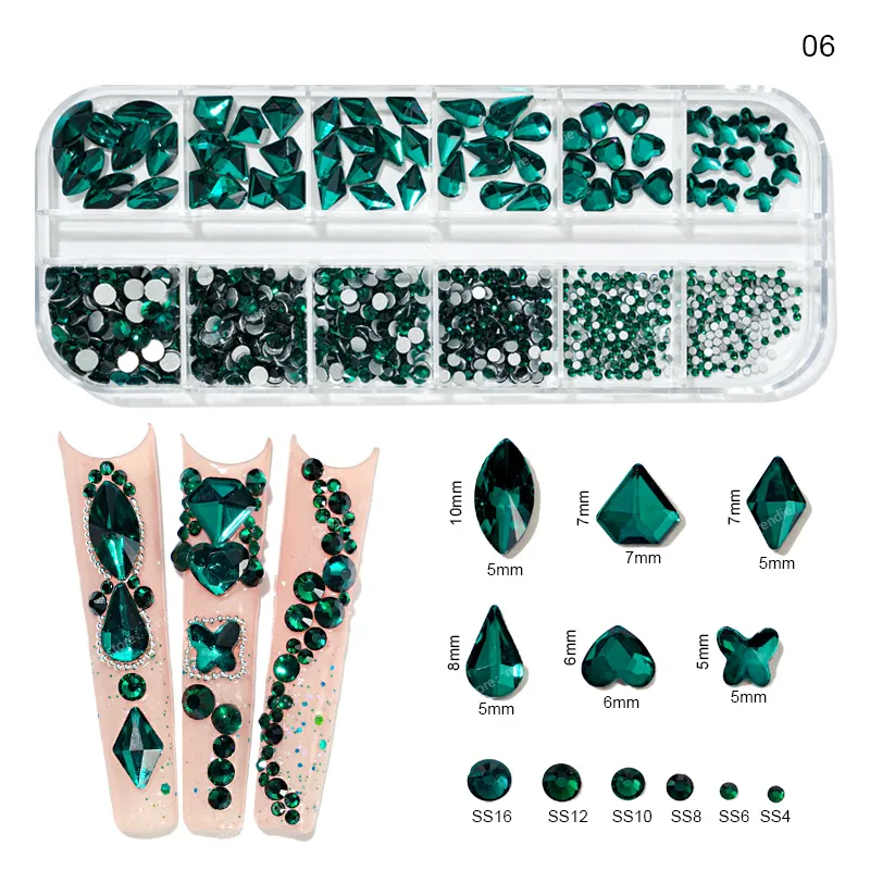 12 GRIDL Pudełko Multi rozmiar AB/Kolorowe hotFix Rhinestones Flatback Crystal Diamond Gems 3D Glitter Nail Luksusowe dekoracje * Paznokcie Artrhinestones Dekoracje