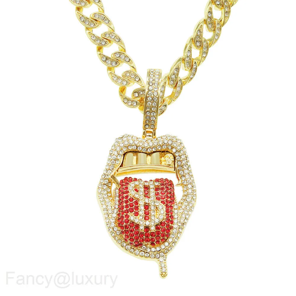 Hip Hop Rap Décoration Plein Diamant Tridimensionnel Dollar Langue Pendentif Trendsetter Exagéré CUBA CHAÎNE COLLIER Médaillon Colliers Druzy Bijoux