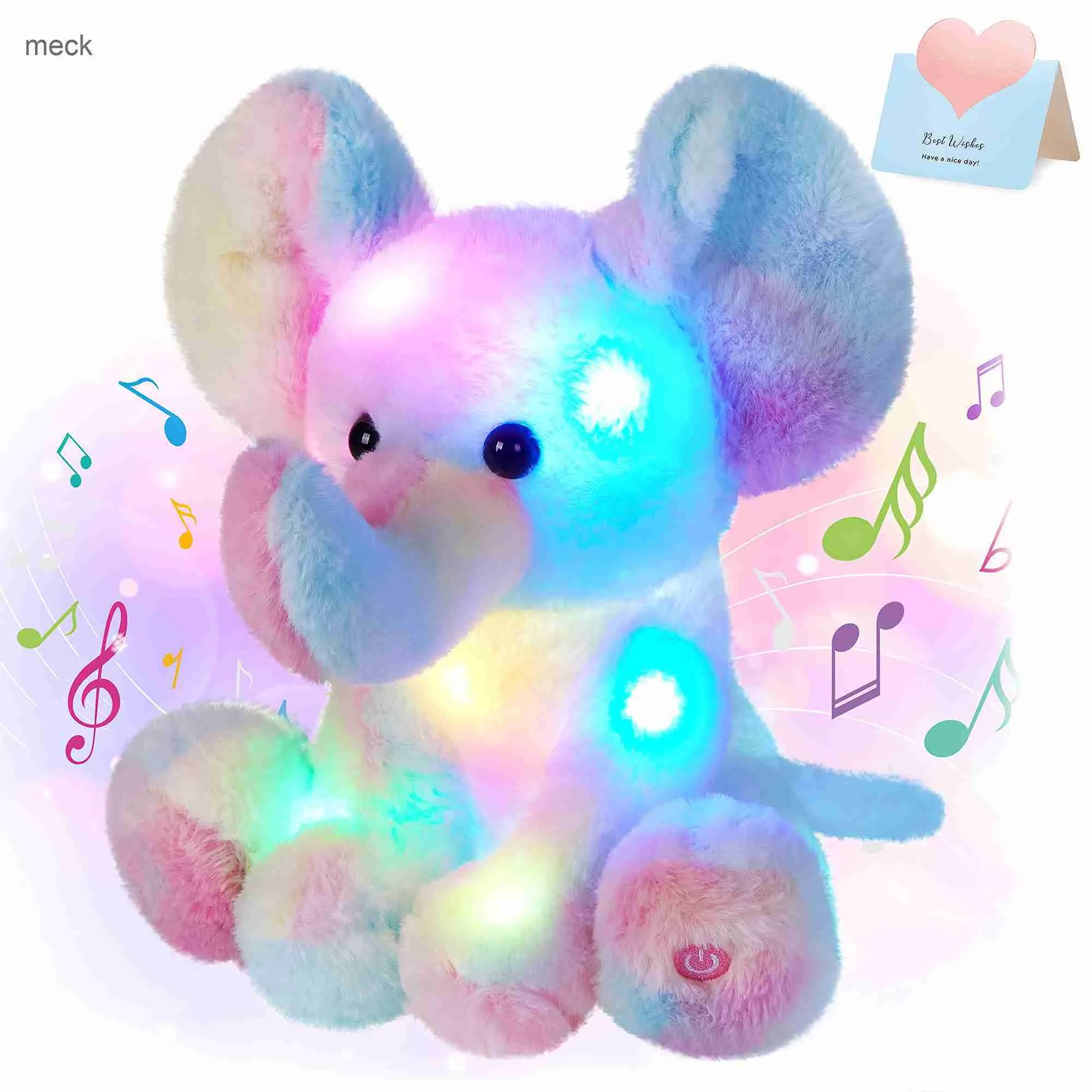 LED RAVE Toy Musical 28cm brilhante Plexh Plexh Toy Elephant Doll Pillows Toys de pelúcia Animais Kawaii Presente leve para meninas infantis