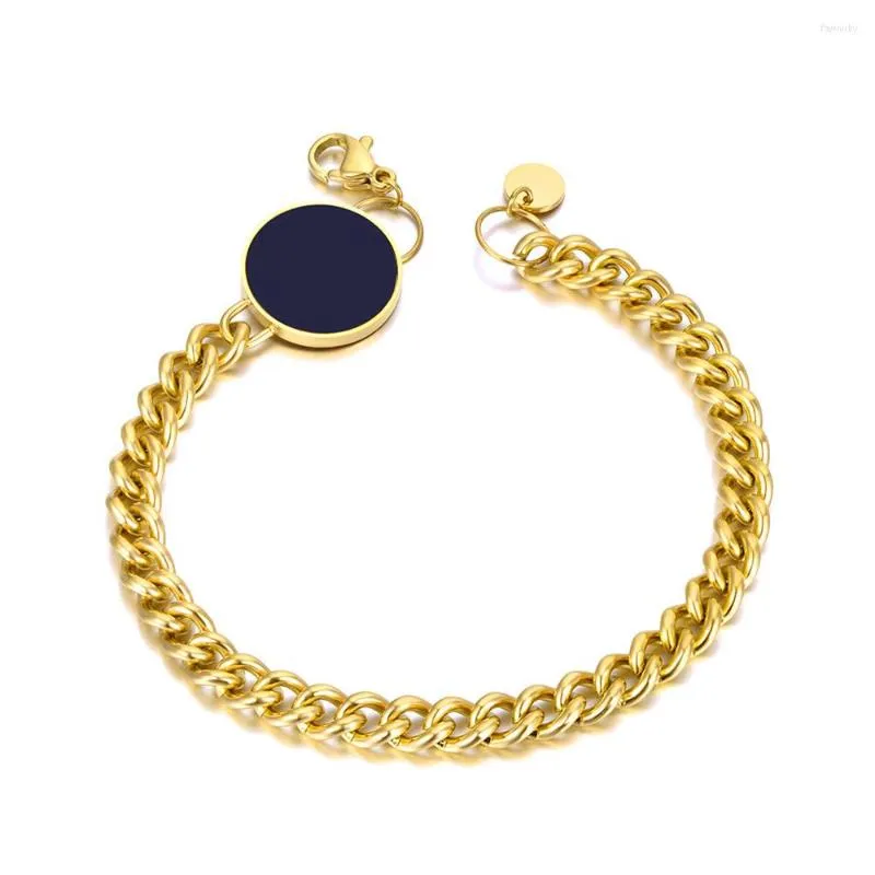 Braccialetti con ciondoli in acciaio inossidabile 316L Boemia maglia a catena in acrilico nero per braccialetto a disco tondo moda donna B20144