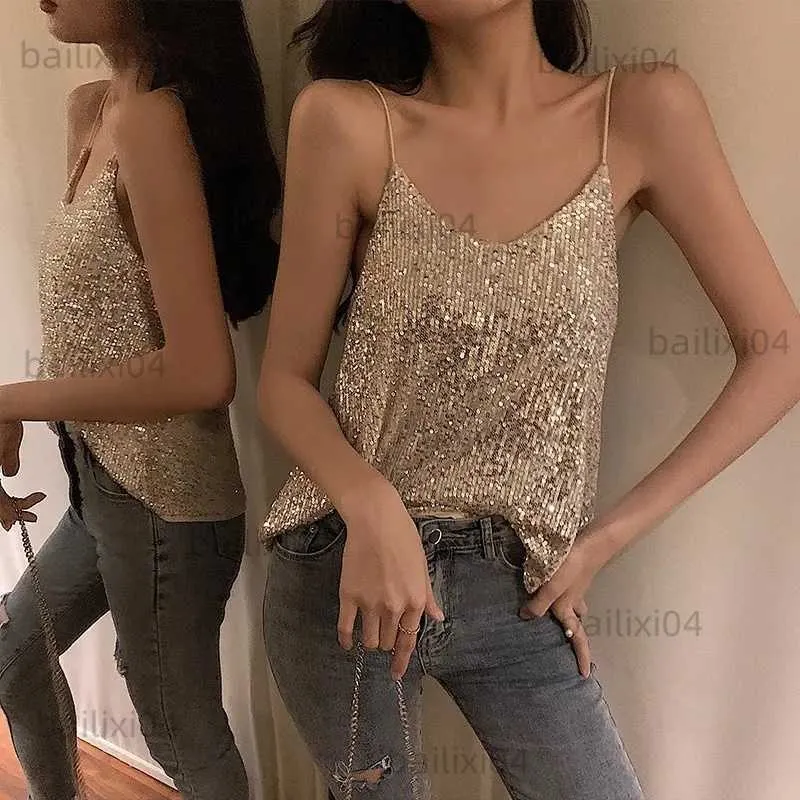 Women's Tanks Camis Sequins Camisole Glitter Shiny Tank Top Chic Elegant Sleeveless Vests Vintage Loose Summer Clothes for Women Free Shipping T230417