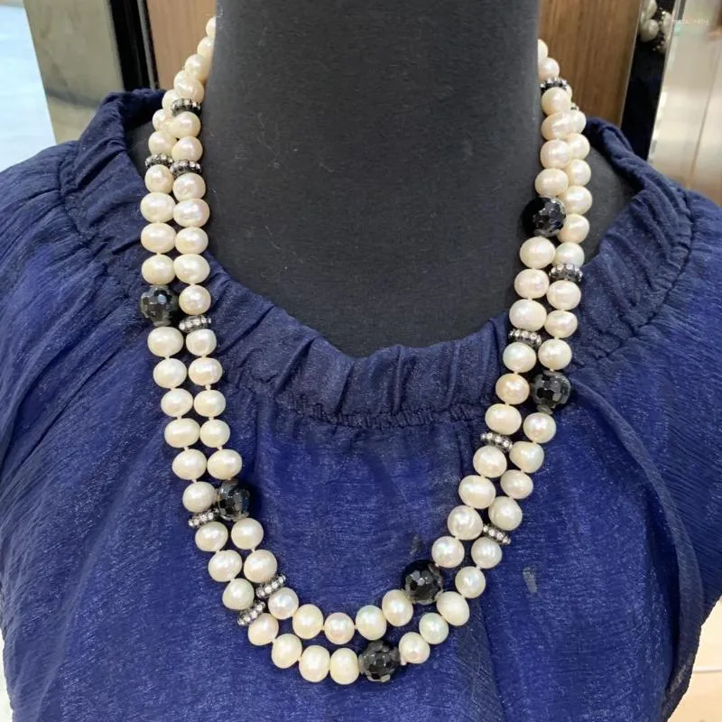 Chains 9-10MM Natural Fresh Water Pearl Sweater Necklace Long Chain White And Black Color Mixed Fashion Only 1 Piece