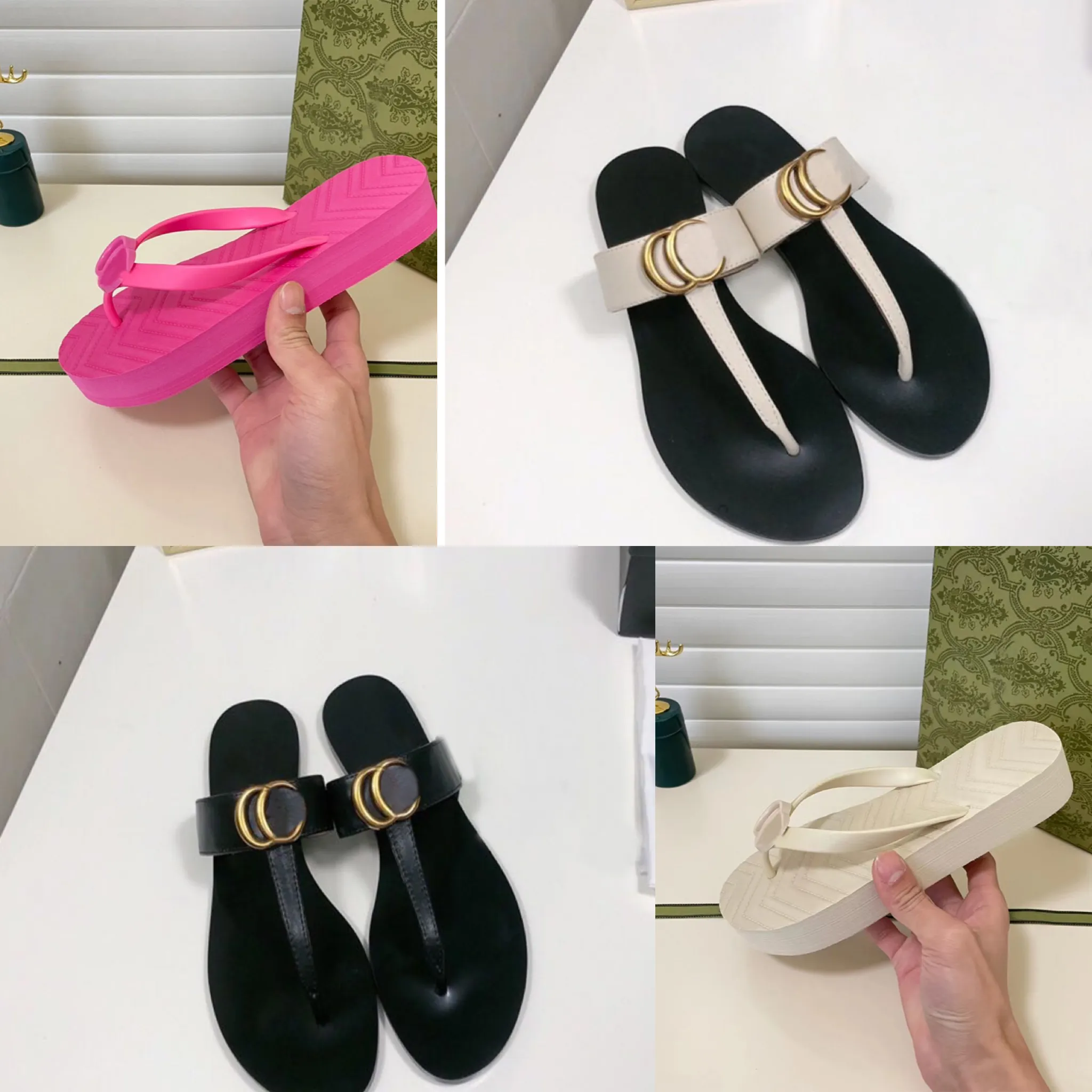 Damen-Hausschuhe, Flip-Flops, stilvolle Slipper, Modeklassiker, Sandale, Slipper, flache Schuhe mit Box