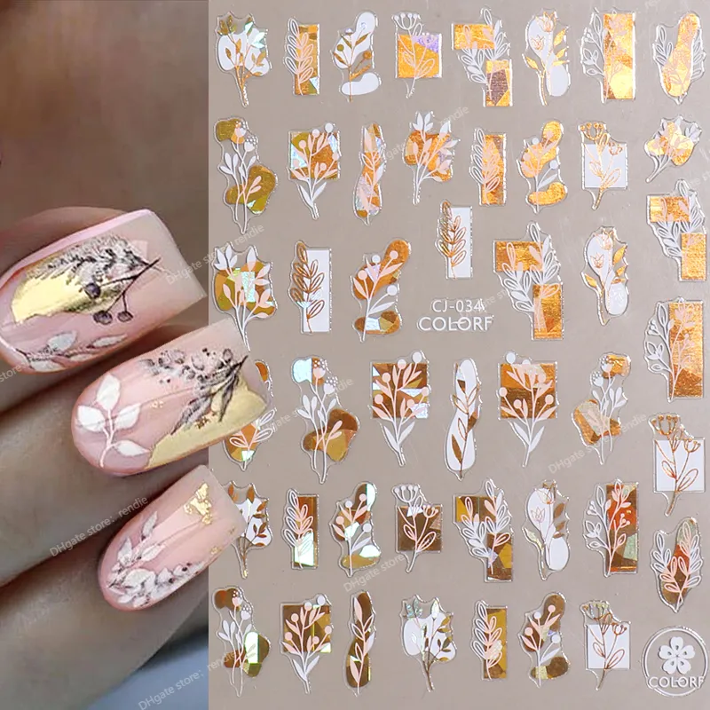 Folhas Sliders para Unhas Ouro Branco Bronzeamento Flores Gradiente Adesivo Adesivo Nail Design Art Decorações Acessórios para Nail Art Nail ArtStickers Decalques Nail Art