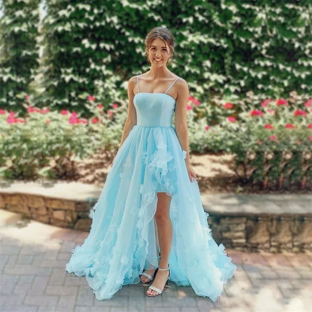 Spaghetti Strap Evening Dress Blue A-Line Lace Prom Party Dress with High  Split from Dhgate Prom Dresses - price 281.1