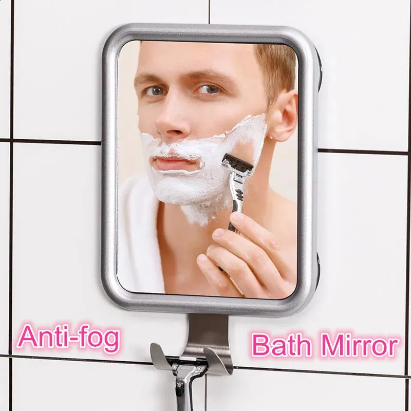 Compact Mirrors Fogless Bath Mirror Square Anti-fog Hanging Shower Shaving Mirrors Vacuum Suction Cup Wall Mount with Razor Hook for Bathroom 231116