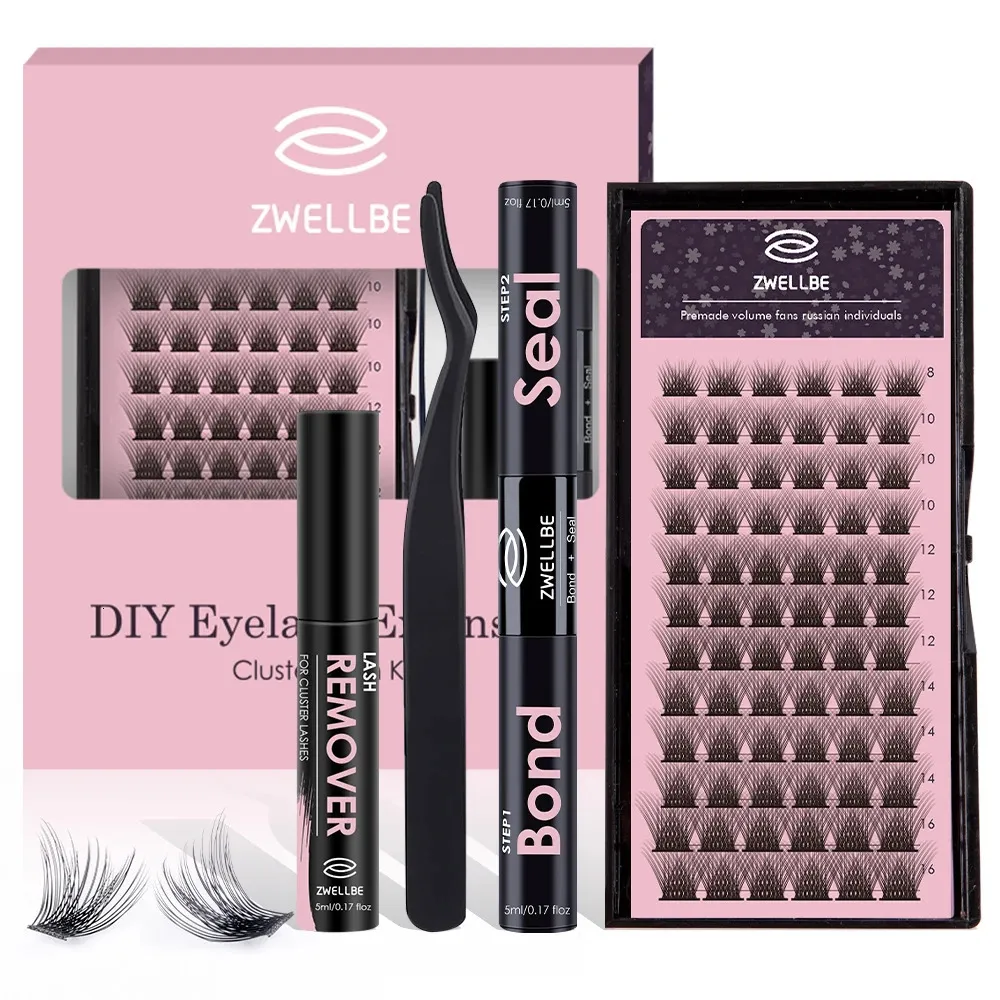 Mascara Diy Mascara Extension Kit Zwellbe Eye Black Cluster 72pcs Tweezers Bonding and Sealing Removing Makeup 231117