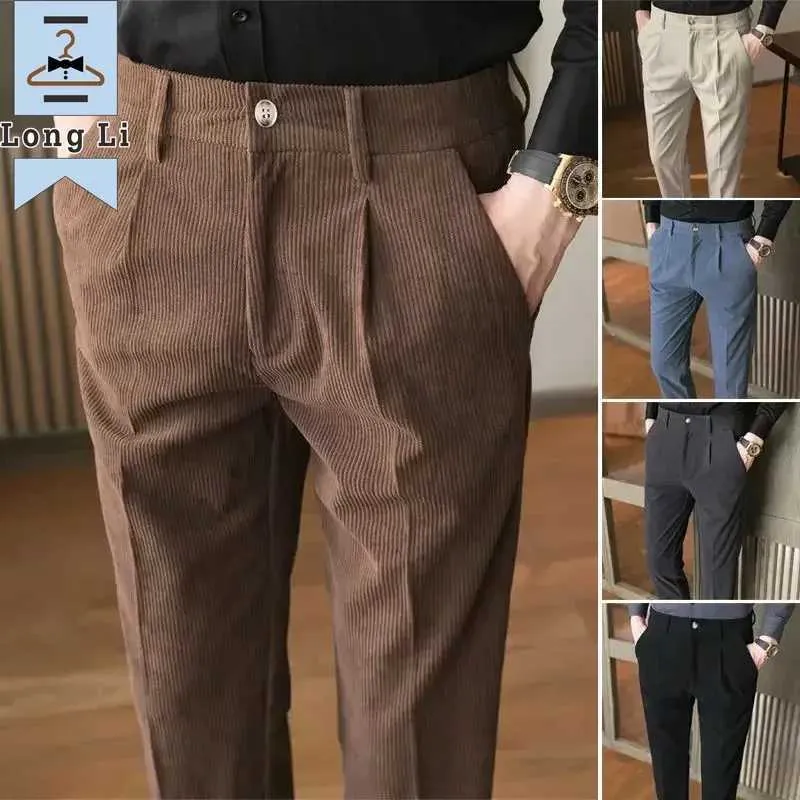 Męskie spodnie męskie spodnie Męskie Spodnie jesienne zima 2023 Nowe sztrutowe sukienki Slim Slim Wersja Trend Brand Suit Pants J231116