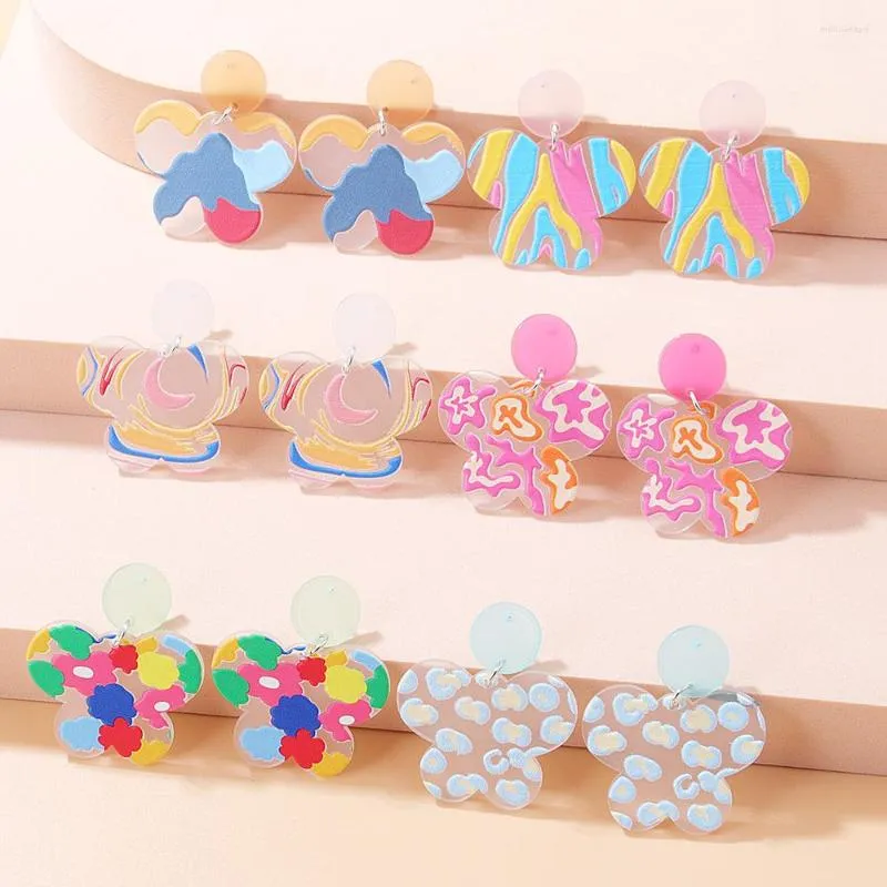 Boucles d'oreilles Dangle 2023 Impression Doodle Nuages Coeur Papillon Mignon Bonbons Acrylique Pour Femmes Fleur Colorée Mode Coréenne Boucle D'oreille Goutte