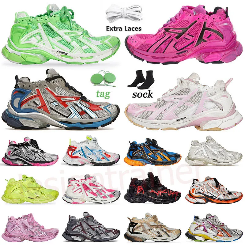 Paris Moda Ayakkabı Üçlü Sneaker Kadın Runner 7.0 Parça Ayakkabı Gri Beyaz Siyah Yeşil Spor ayakkabı Erkekler İçin Bahar Chaussures Lacivert Rahat Dad Ayakkabı Ayakkabı