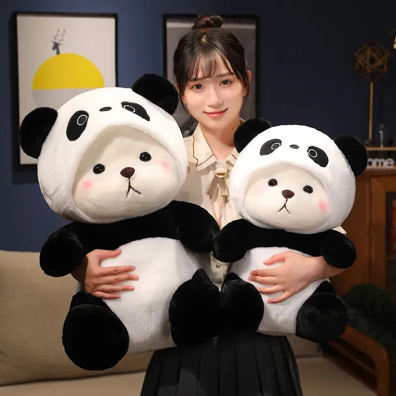 Plyschdockor 26 cm söt björn förvandlas till panda leksaker härliga mjuka fyllda tecknade djur för födelsedag julklapp 231116