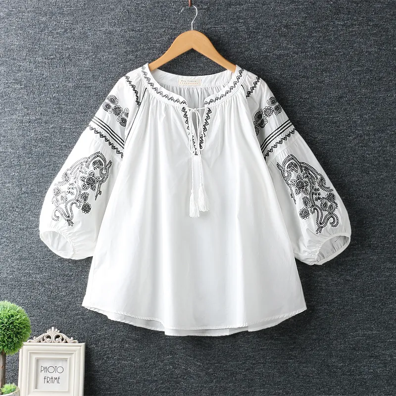 Camisas Mexicanas Para Mujeres Blusa De Encaje Bordado Boho, Manga