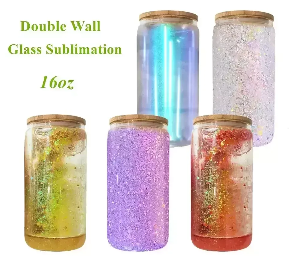16oz Sublimation Blank Clear Beer Can Glass Double Wall Snow globe