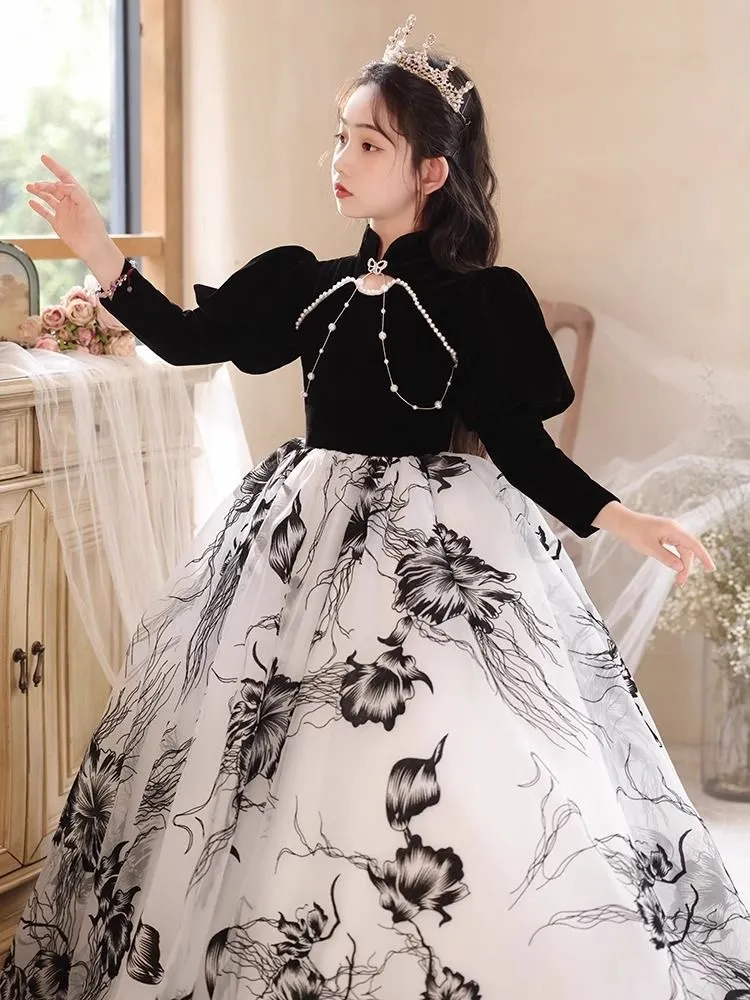 2024 Designer Flower Girls Dresses Long Sleeves Gold Sequins Pageant Party Gowns First Holy Communion Dress Custom Birthday Prom Gown