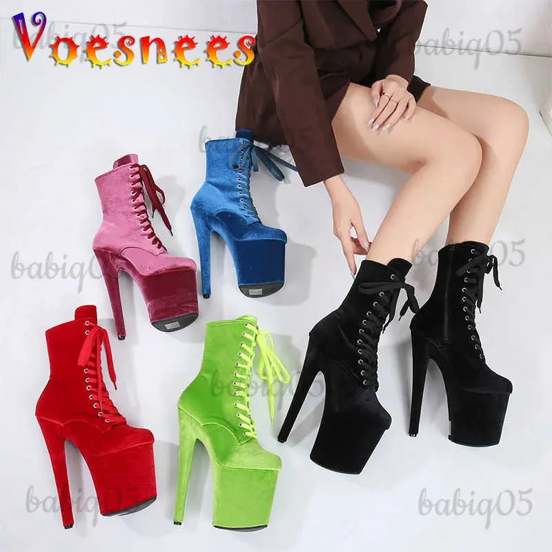 Boots Autumn and Winter Fashion Pole Dance Show Shoes 20cm Hate Sky High Flock Mid-Calf Boots Women Sexig Platform Zipper High Heels T231117