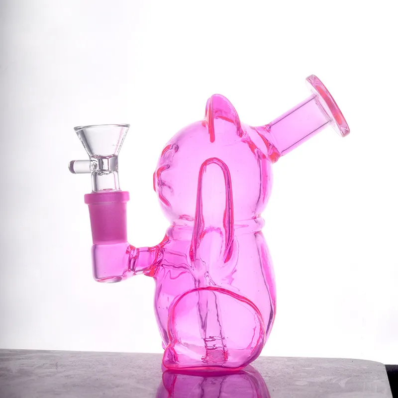 Design exclusivo bonito gato vidro bong narguilé óleo Dab Rig espessura Ash Catcher Bongs 14mm Recycler Bubbler Pipe Shisha com tubos de queimador de óleo de vidro masculino 1pcs