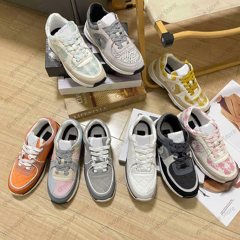 Luxury Tweed Plaid Quilted Women s Running Sneakers Casual Sports Shoes with Suede Calfskin Reflective Nylon