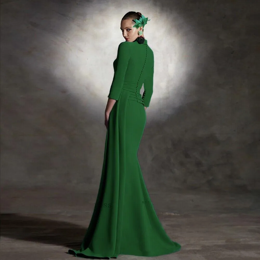 Green Satin Mermaid Green maxi dress Formal with V-Neck and 3/4 Sleeves - Elegant Formal Prom Gown for Women (2023 Collection) Green Satin Mermaid Green maxi dress Formal with V-Neck and 3/4 Sleeves - Elegant Formal Prom Gown for Women (2023 Collection)