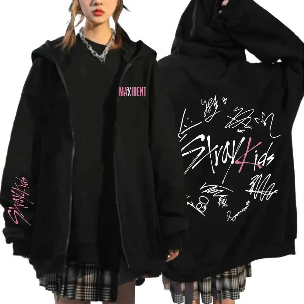 Stray Kids Kpop Hoodie Zip Up Fleece Sweatshirt with Hooded Collar