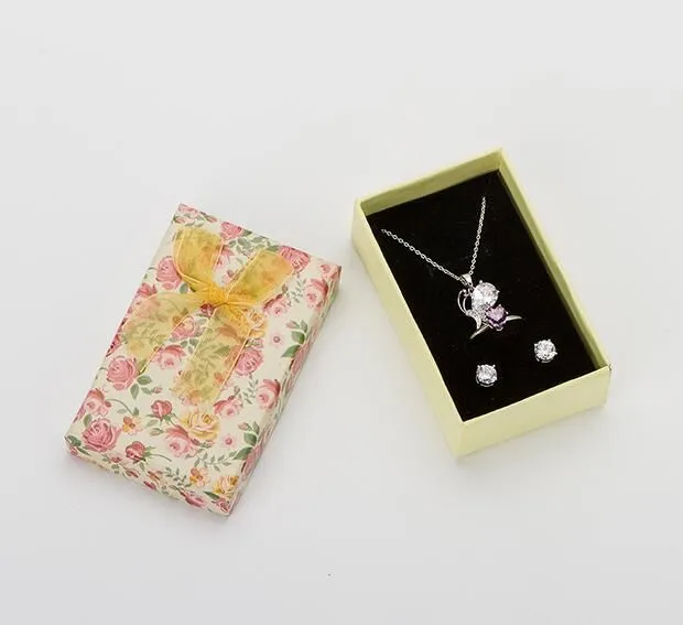 Flower Floral Necklace Earrings Ring Box 5*8cm Jewelry Box Paper Jewelry Gift Box Multi Colors Jewellery Organizer GA58