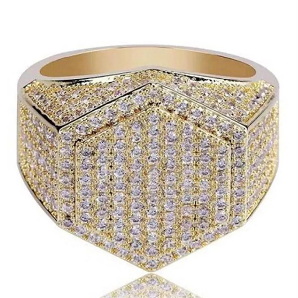 Bague avec pierres latérales pour hommes, strass glacés 3A, bijoux somptueux, or, argent, bijoux à la mode, Hip Hop285Y