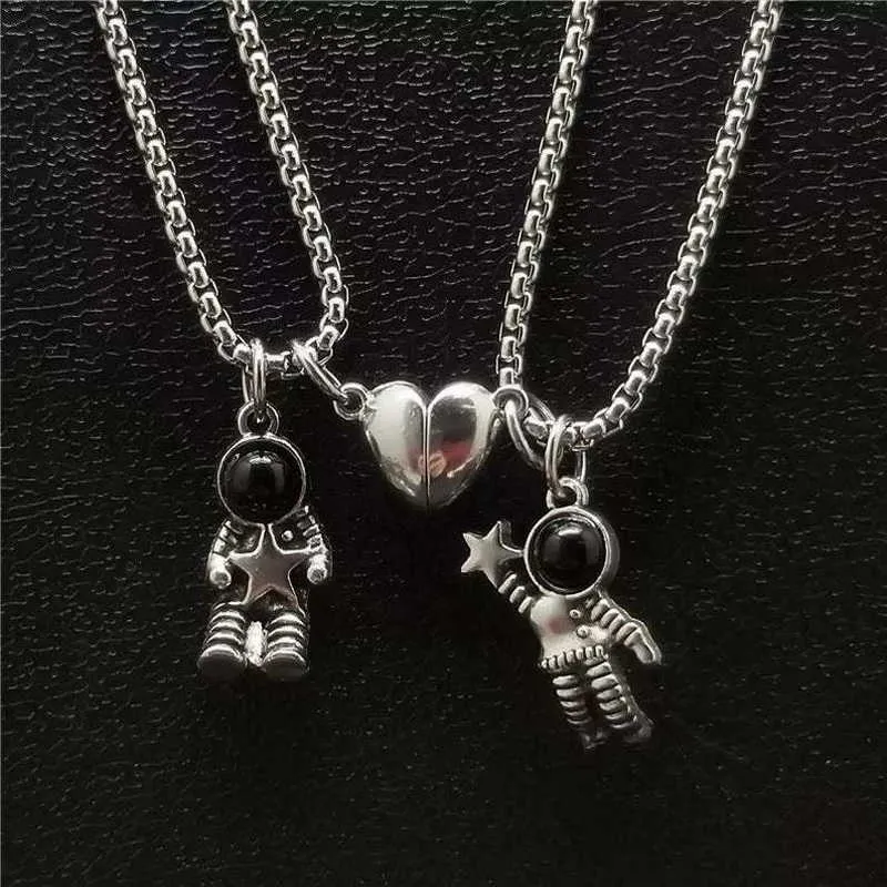 Colares de pingentes punk coração magnético colares de casal de 2pcsset astronauta pendente para homens homens de amizade de joias de amizade Z0417