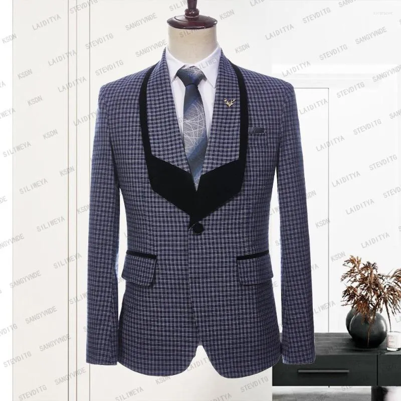 Herren Anzüge 2023 Herren Hochzeit Sommer Blau Weiß Reto Klassisch Kariert Casual Business Schwarz Revers Jacke Slim Fit Anzug Blazer Mantel