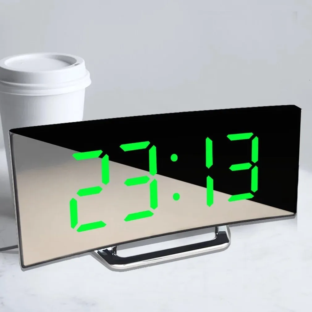 Horloges de table de bureau Horloge de table d'alarme numérique LED Surface incurvée Miroir Horloge de table électronique Grand écran Snooze Horloge de bureau pour la décoration de la maison 230414