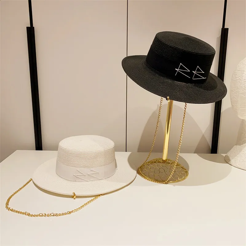 Wide Brim Hats Bucket Hats Punk Chain Straw Hat Pearl Chain DIY Jazz cap Sun Hat Korean Letter Hat Beach Hat Men's and Women's Punk Hat Candy Color Sun 230826