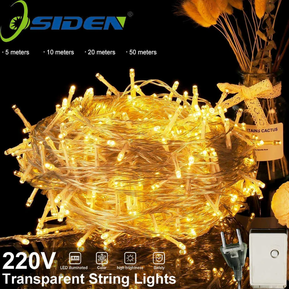 Stringhe LED Led String Fairy Lights Natale 5M10M20M50M 4 colori 8 modalità AC220V / 110V Illuminazione natalizia per la decorazione della ghirlanda della festa nuziale P230414