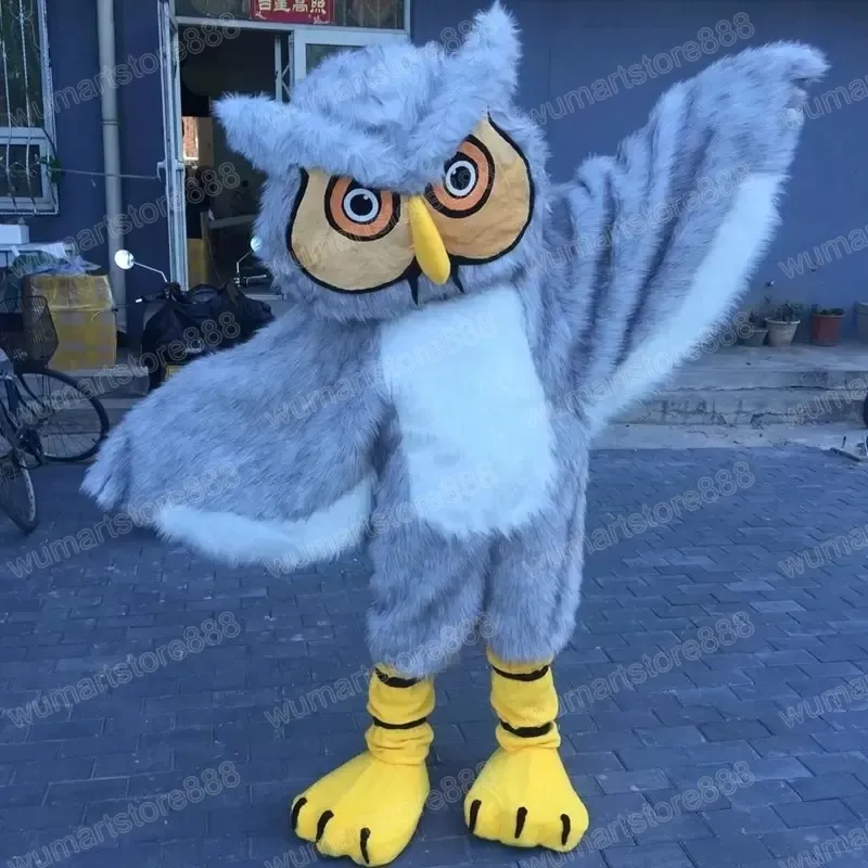 Simulation de hibou aux cheveux longs gris, Costume de mascotte, tenue de carnaval unisexe, taille adulte, fête d'anniversaire de noël, Festival en plein air, accessoires promotionnels